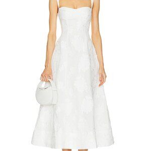 Clea Emilia White Jacquard Midi Dress
